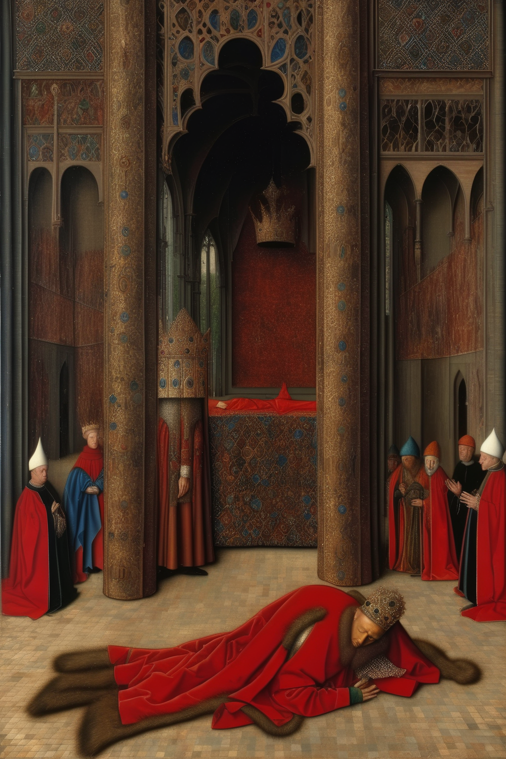 00443-1325415923-_lora_Jan van Eyck Style_1_Jan van Eyck Style - Jan van eyck style painting of a man laying prostrate in front of a king.png